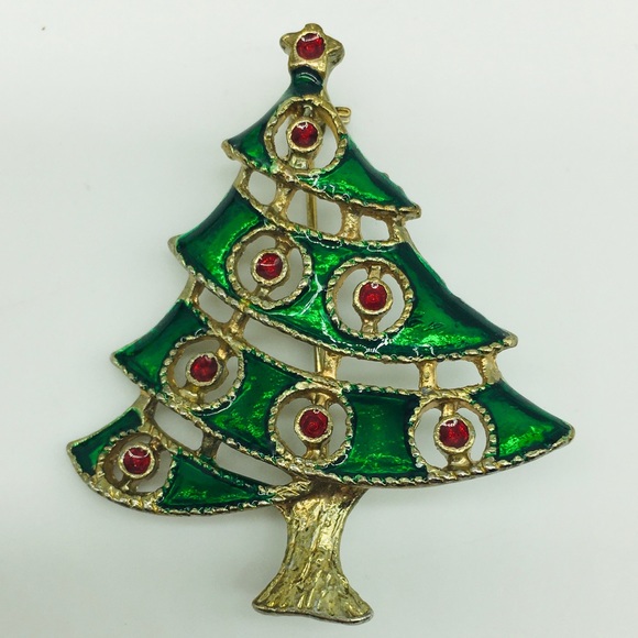 Vintage Enamel Christmas Holiday Pin Brooch Gold tone - Picture 1 of 4